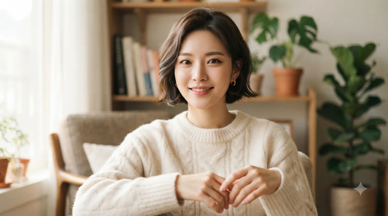 상큼한 단발 헤어와 니트의 환상적인 조합 연출법