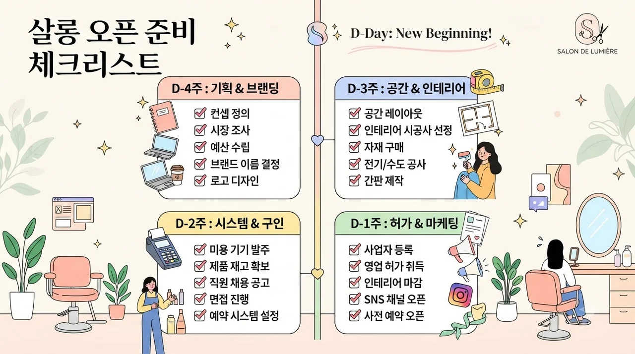 단계별 헤어샵 통신 세팅 타임라인 (D-21 ~ D-Day)